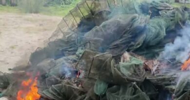 উল্লাপাড়ায় ১১০ পিচ চায়না দোয়ারী জাল আগুনে পুড়িয়ে ধংস